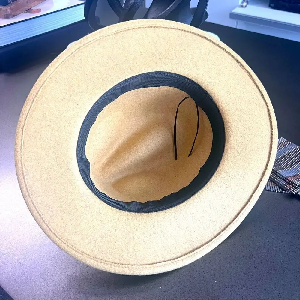 Camel Panama Fedora Hat Wide Brim Felt Hat Vegan Stylish Boho Fashion